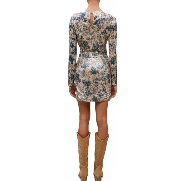 Maje $595 Sequins Mini Dress Raquine Blue Silver Size 40 Large - Picture 3 of 9